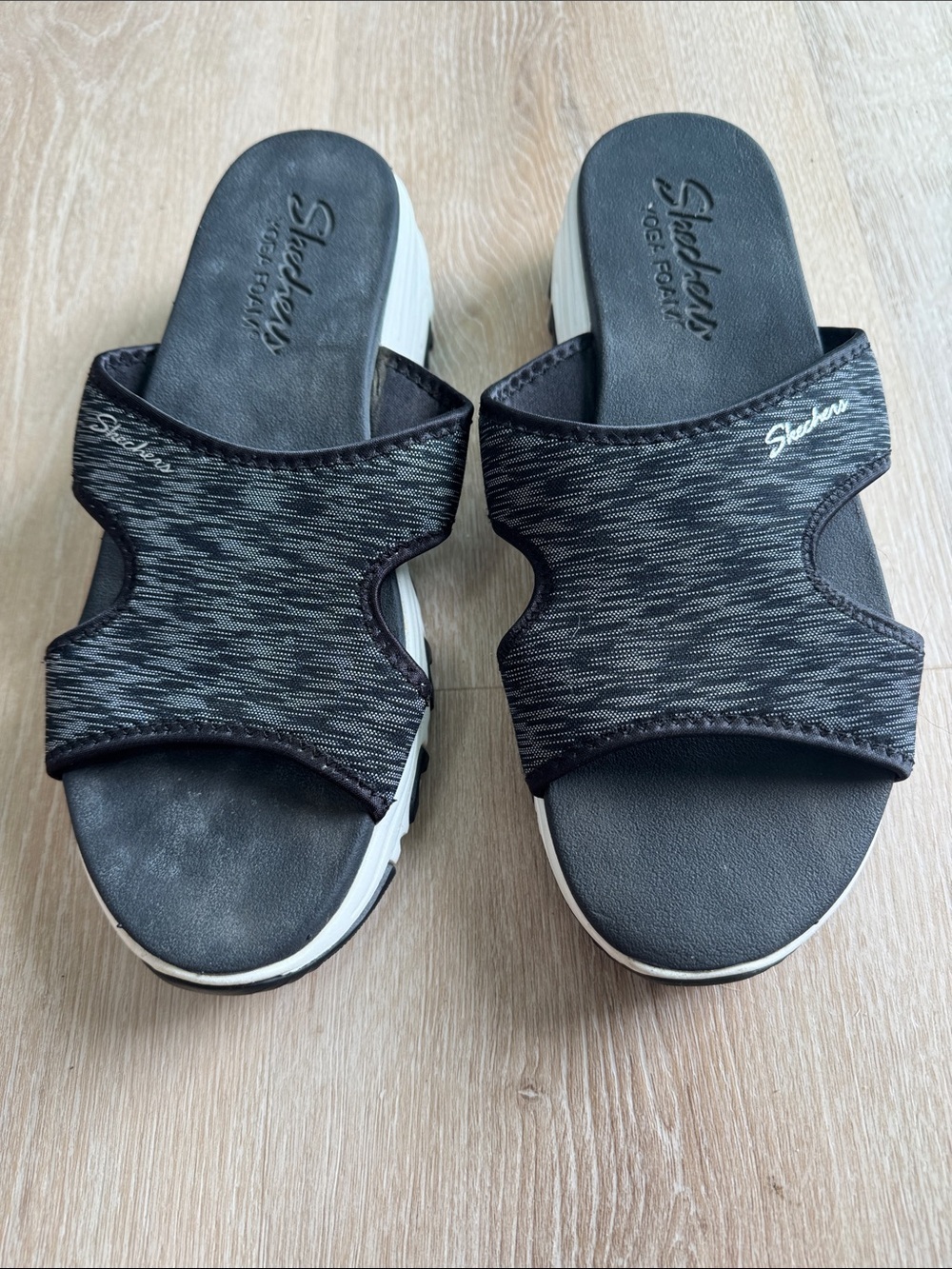 Skechers Black and White Slip-On Comfort Slides
